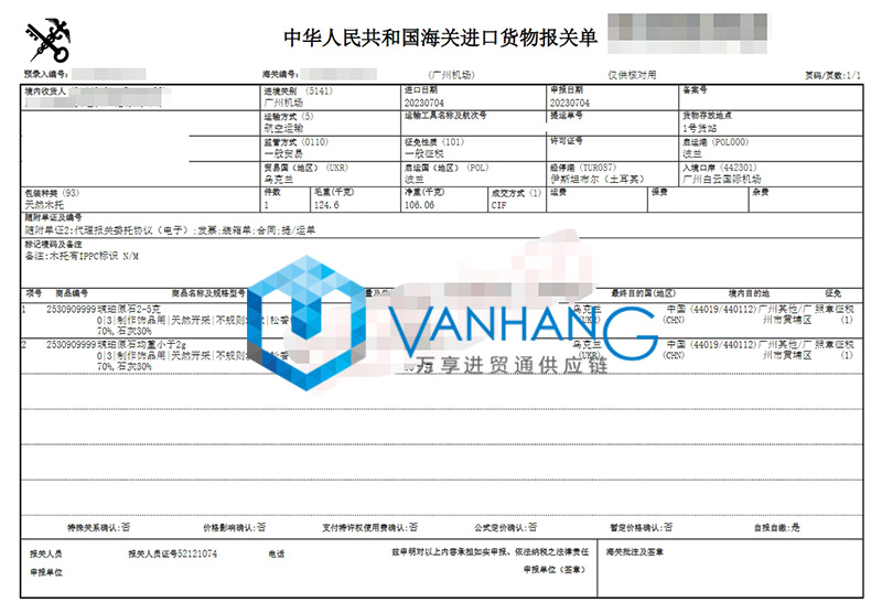 烏克蘭琥珀原石進口清關(guān)資料